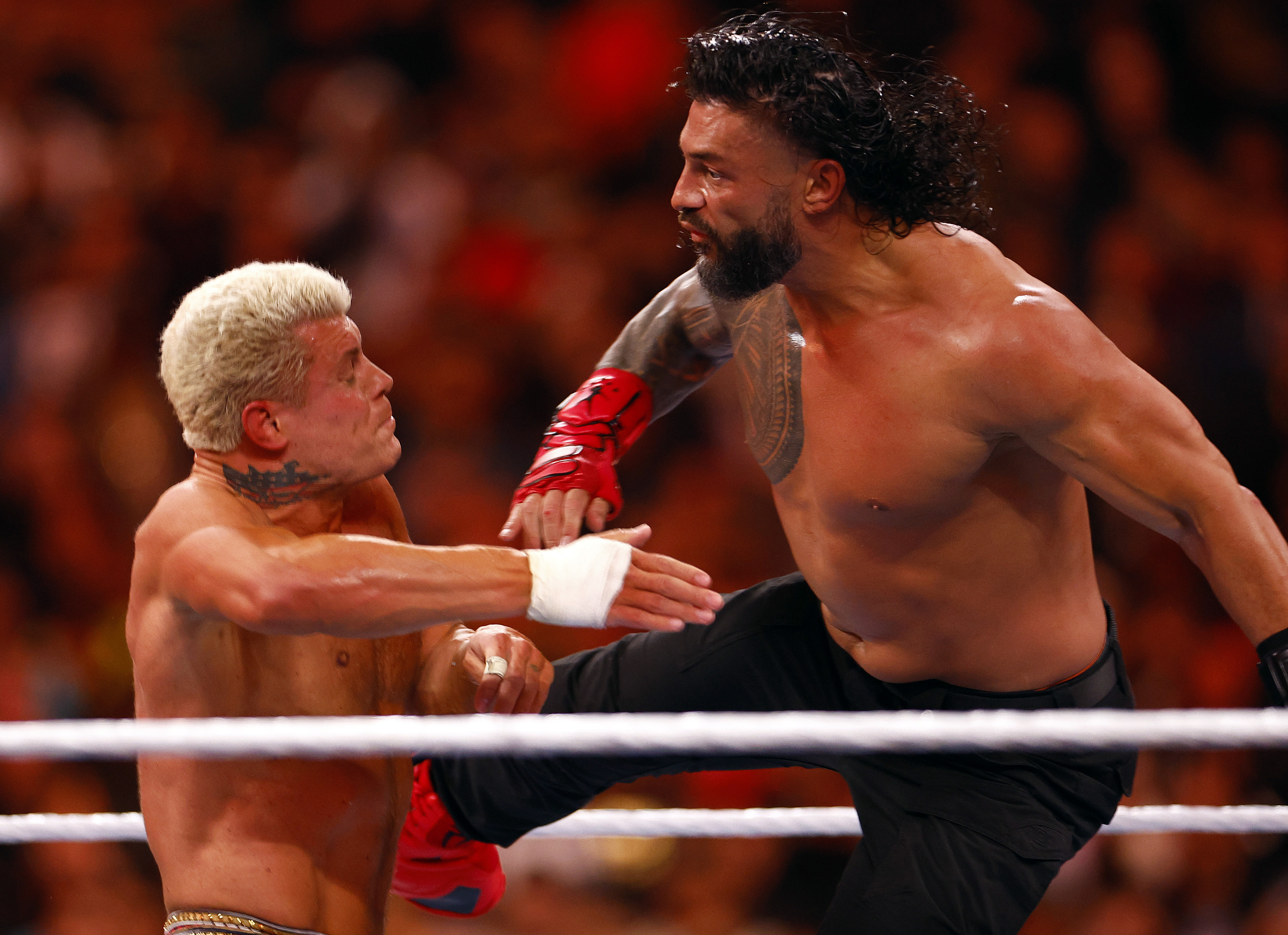 Cody Rhodes and Roman Reigns at WrestleMania 40